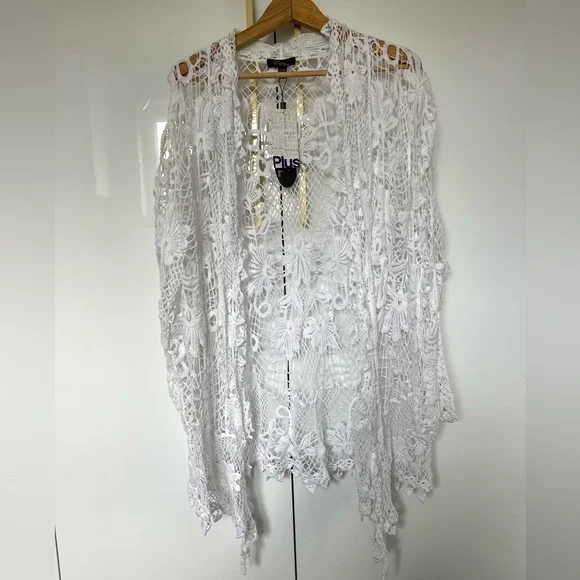 white lace crochet cardigan Open Front size 2X/ 3X NWT - Picture 1 of 5